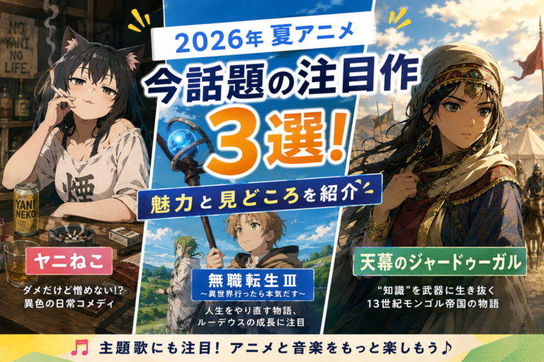 2026年夏アニメ話題の注目作3選『ヤニねこ』『無職転生Ⅲ』『天幕のジャードゥーガル』