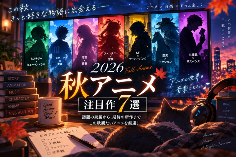 2026年秋アニメ注目作7選を紹介するアニメと音楽をテーマにしたアイキャッチ画像